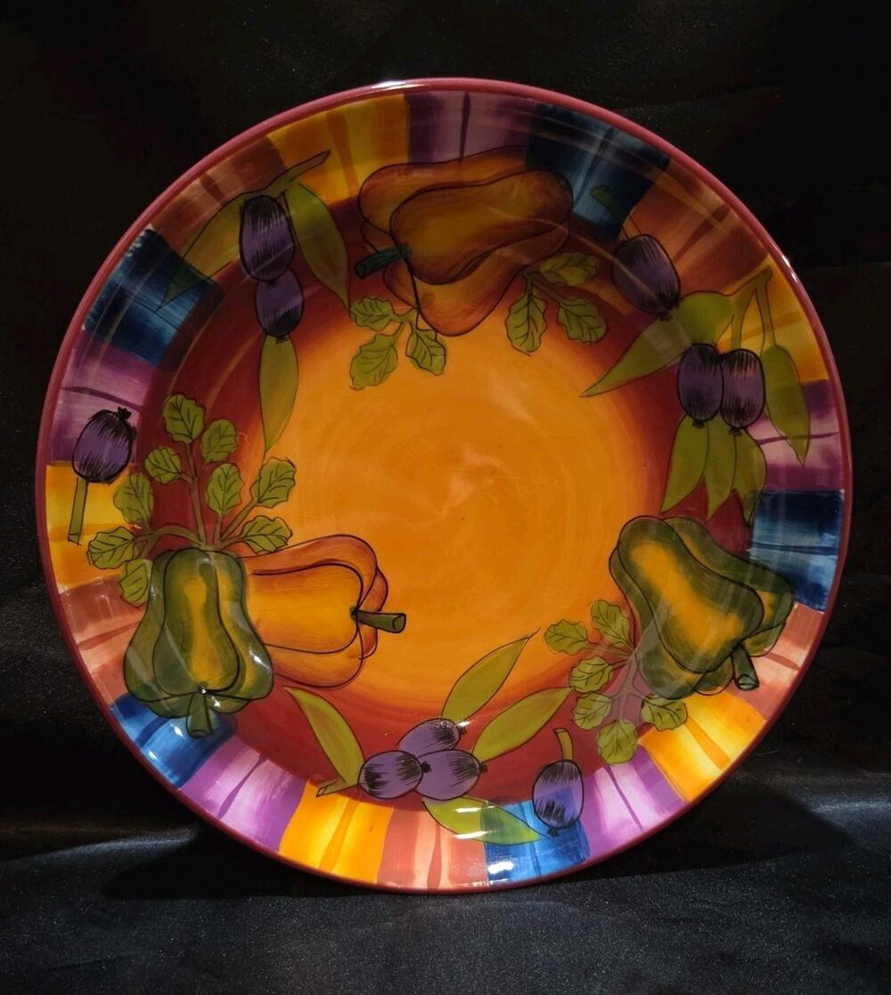 Laura Gates Soup Bowl 8 1/4" Orange Center Market Garden Series Bell Peppers
